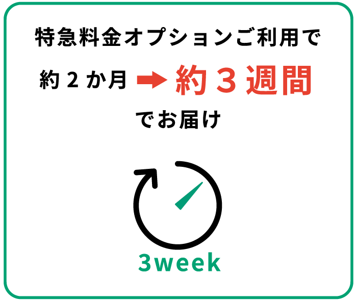 特急料金オプションご利用で約2か月お届けが約3週間でお届け